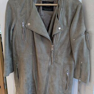AllSaints Dalby Suede Biker Jacket Women's Size 6 Taupe Color E elizstore